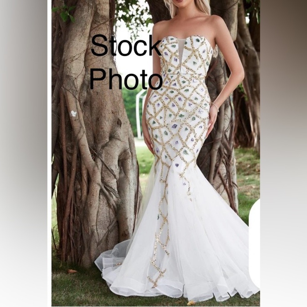 Faeriesty NWOT - White Strapless Sequin Beaded Mermaid Prom Formal Dress Sz XL